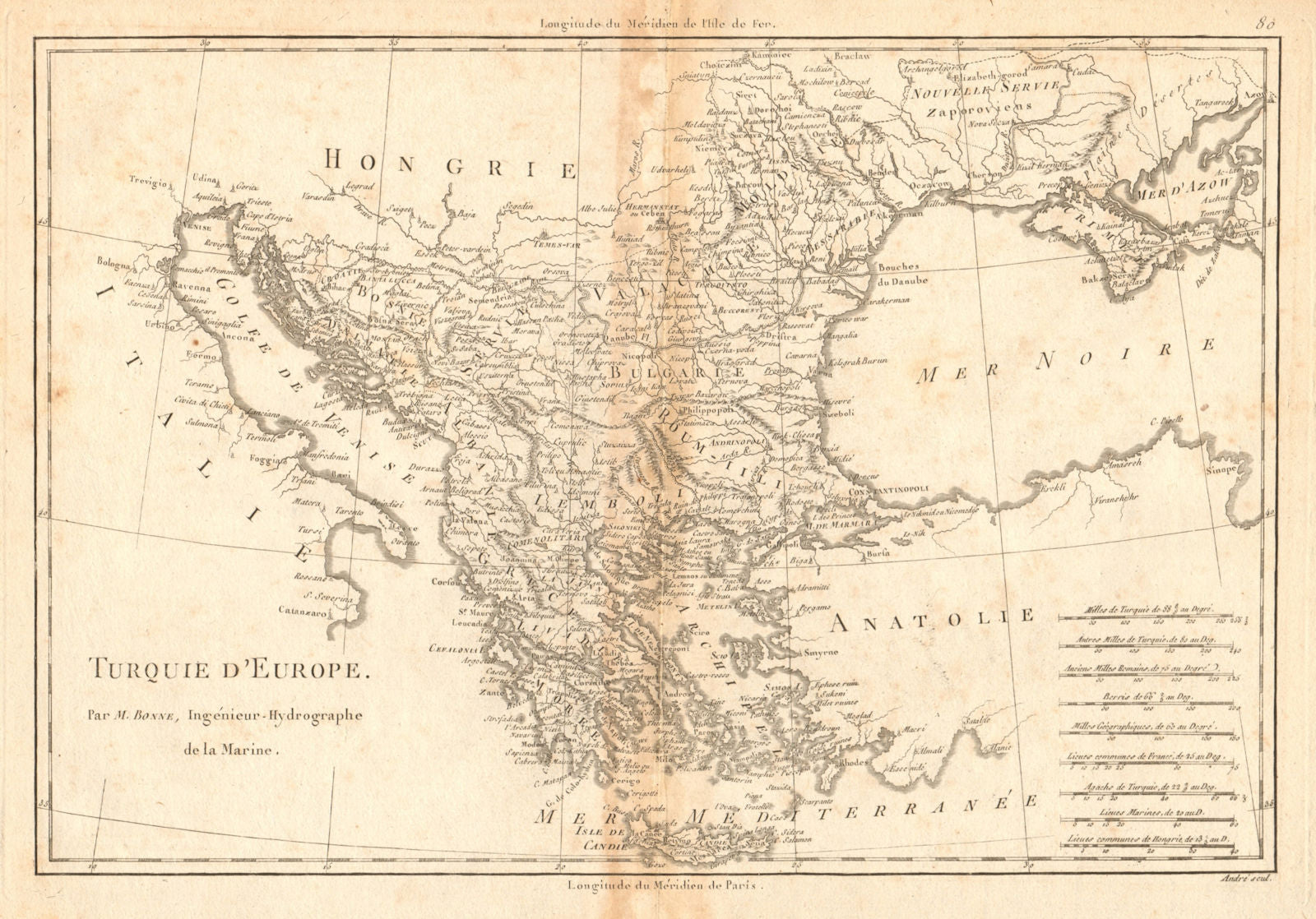 Turquie d’Europe. Turkey in Europe. Greece & the Balkans. BONNE 1788 old map